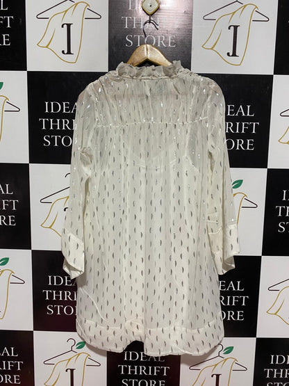 H&M |L|  BUST 22 | B7| BOHEMIAN CHIC SILVER FOIL DOT TUNIC DRESS WITH RUFFLE NECK