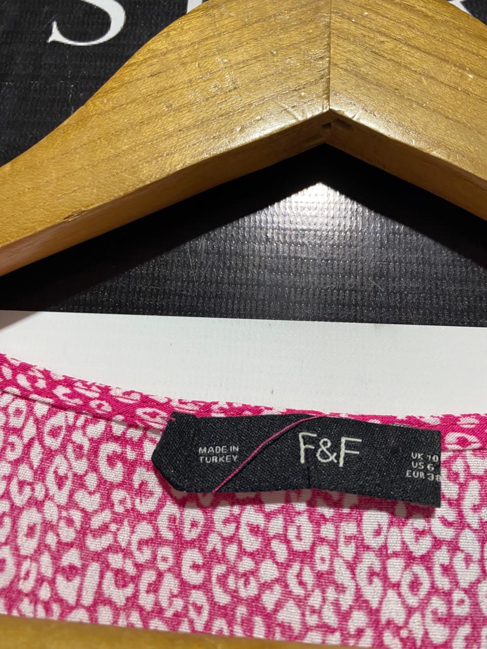 F&F |M| BUST 18| B7| ELEGANT PINK DITSY FLORAL WRAP-STYLE MIDI DRESS WITH WAIST TIE