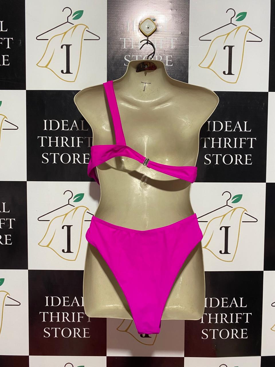 SHEIN |L| B7| VIBRANT HOT PINK ASYMMETRIC CUT-OUT BIKINI SET