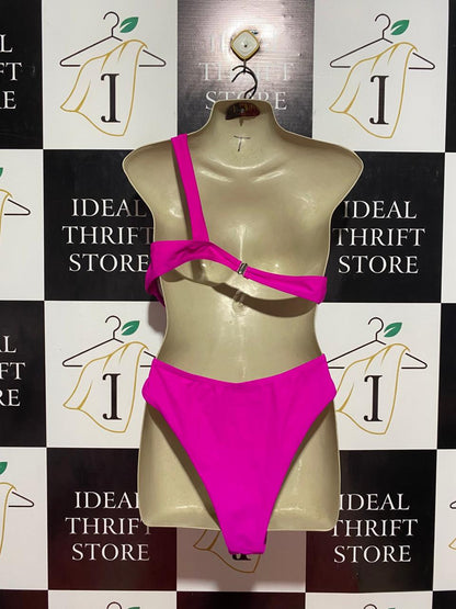 SHEIN |L| B7| VIBRANT HOT PINK ASYMMETRIC CUT-OUT BIKINI SET