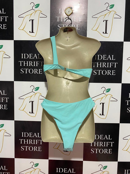 SHEIN |L| B7| MINIMALIST MINT ASYMMETRIC CUT-OUT BIKINI SET