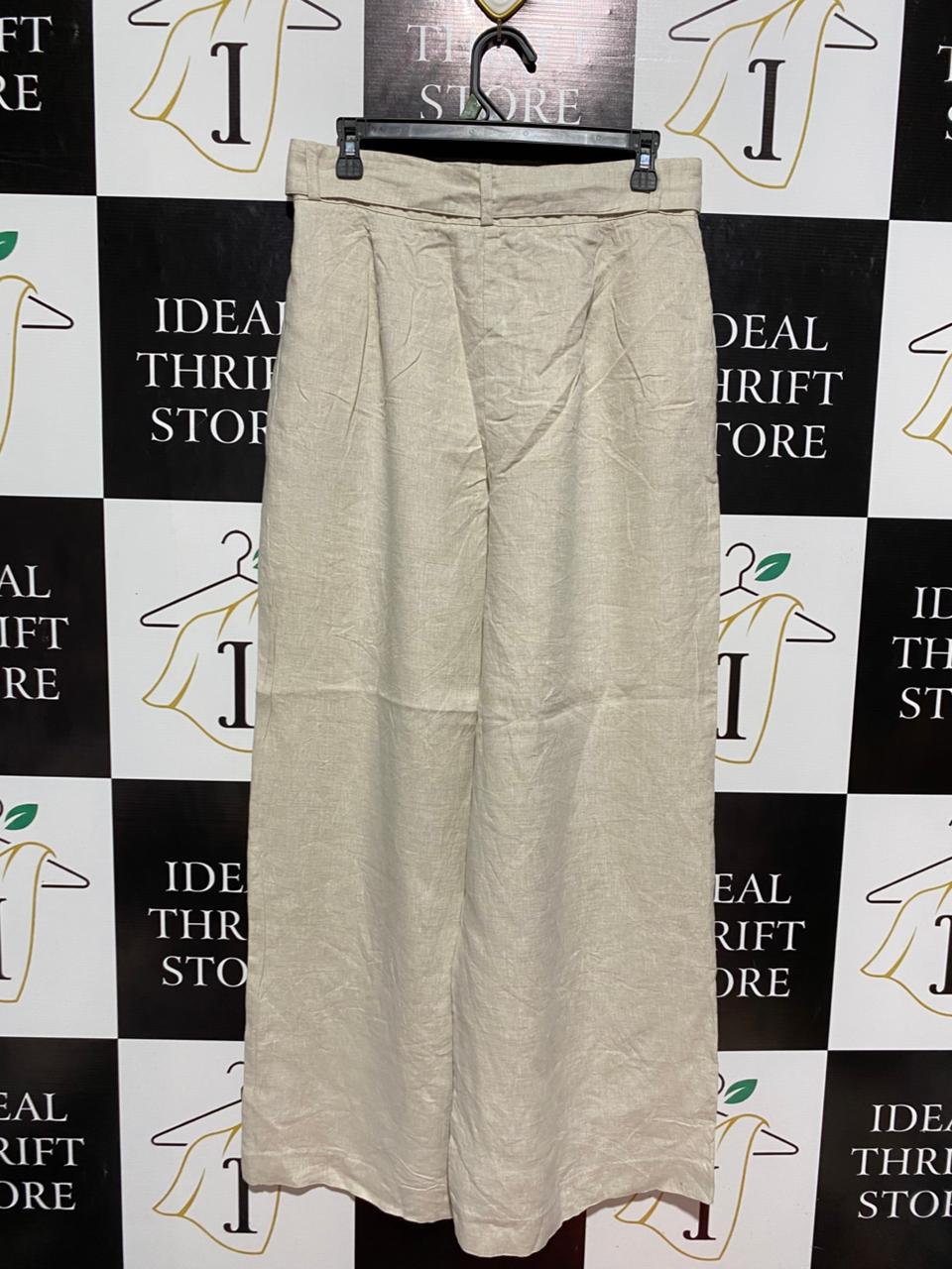 FRENCH CONNECTION |L| WAIST 30| B7| CHIC HIGH-WAISTED BELTED WIDE-LEG LINEN TROUSERS