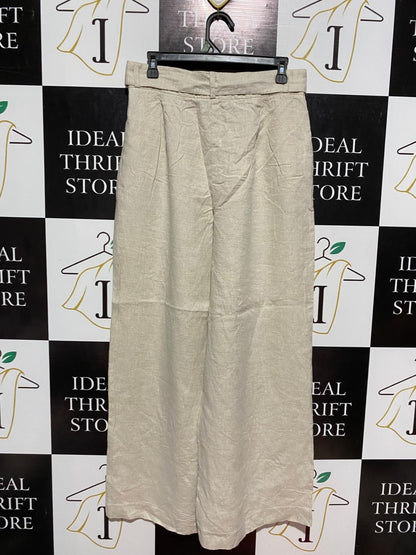 FRENCH CONNECTION |L| WAIST 30| B7| CHIC HIGH-WAISTED BELTED WIDE-LEG LINEN TROUSERS