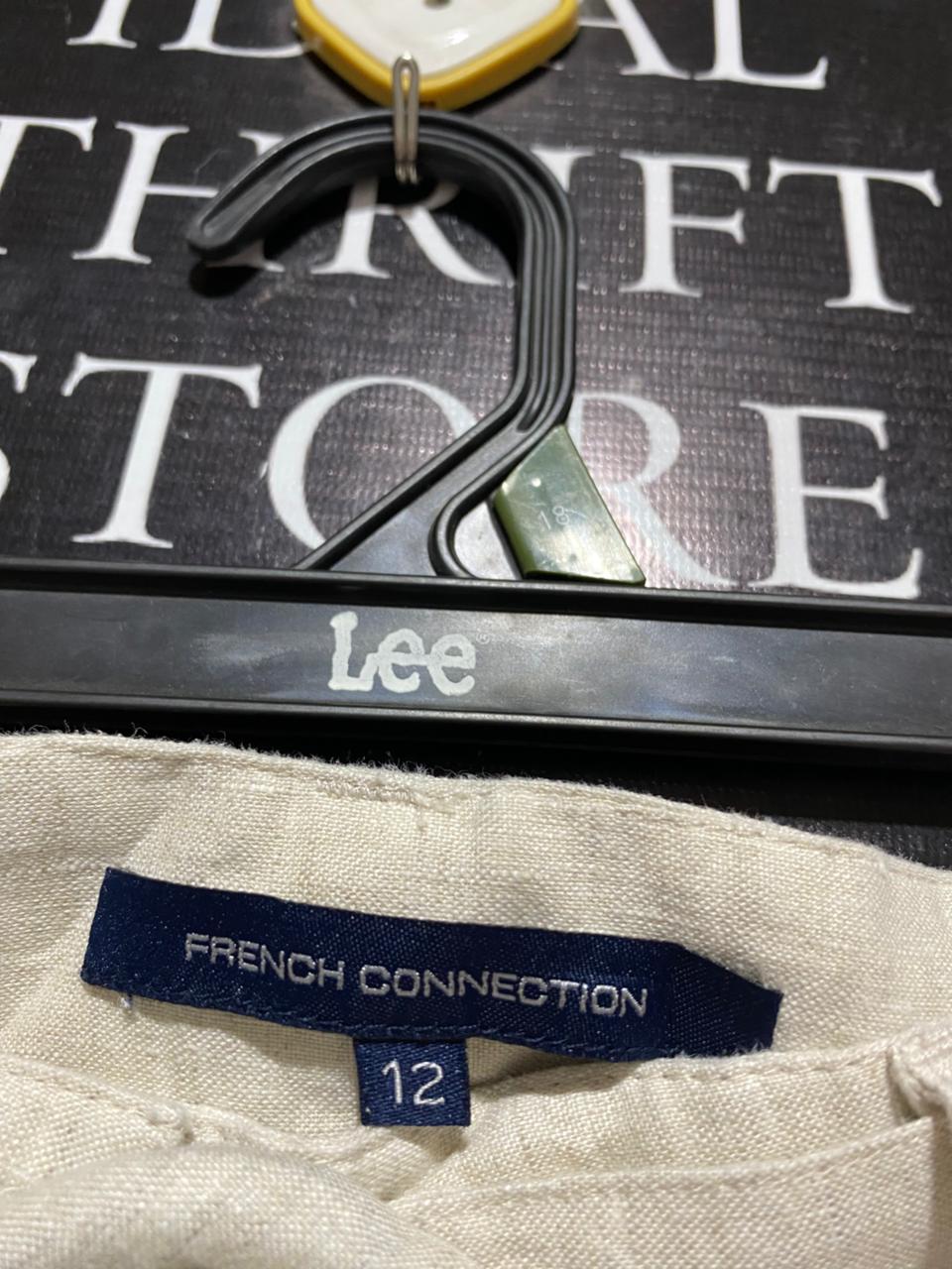 FRENCH CONNECTION |L| WAIST 30| B7| CHIC HIGH-WAISTED BELTED WIDE-LEG LINEN TROUSERS