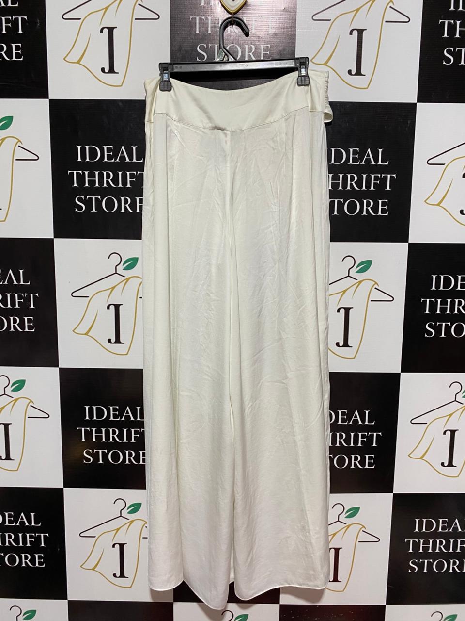 AUTOGRAPH |L| WAIST 32| VIGOSS OFF-WHITE TIE-WAIST WIDE-LEG PALAZZO PANTS