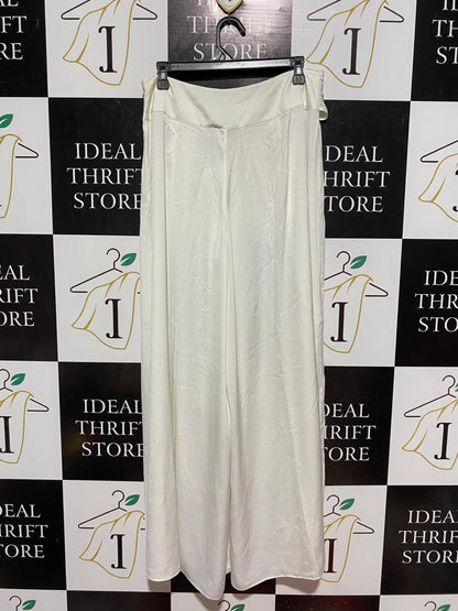 AUTOGRAPH |L| WAIST 32| VIGOSS OFF-WHITE TIE-WAIST WIDE-LEG PALAZZO PANTS