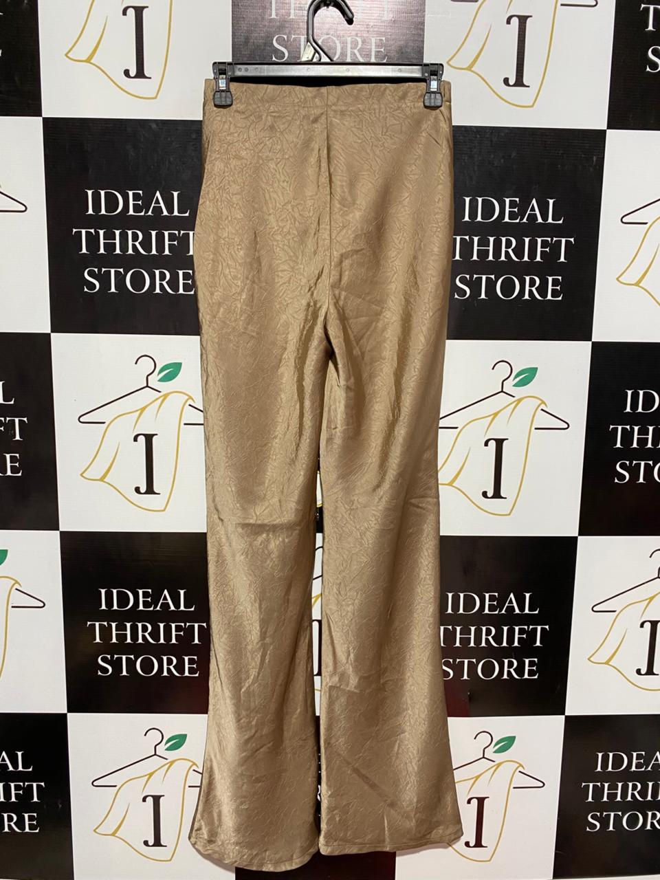 LILY LOVES |M| WAIST 26| B7| METALLIC CHAMPAGNE CRINKLE-TEXTURE WIDE-LEG PANTS