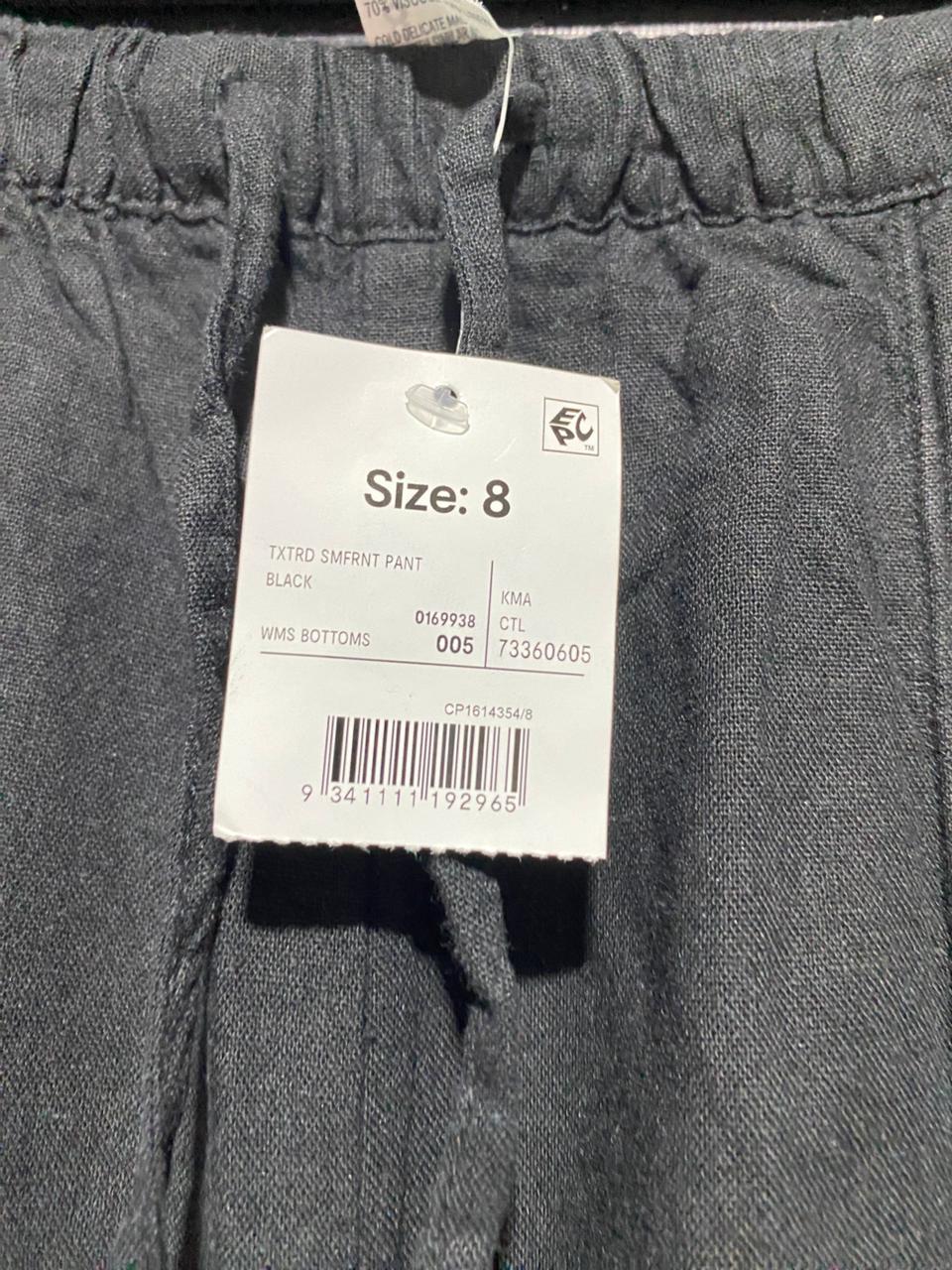 ANKO |M| WAIST 28| B7| BLACK ELASTIC WAIST WIDE-LEG LINEN-LOOK TROUSERS