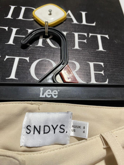 SNDYS |S| WAIST 26| B7| BEIGE HIGH-WAISTED WIDE-LEG PLEATED TROUSERS