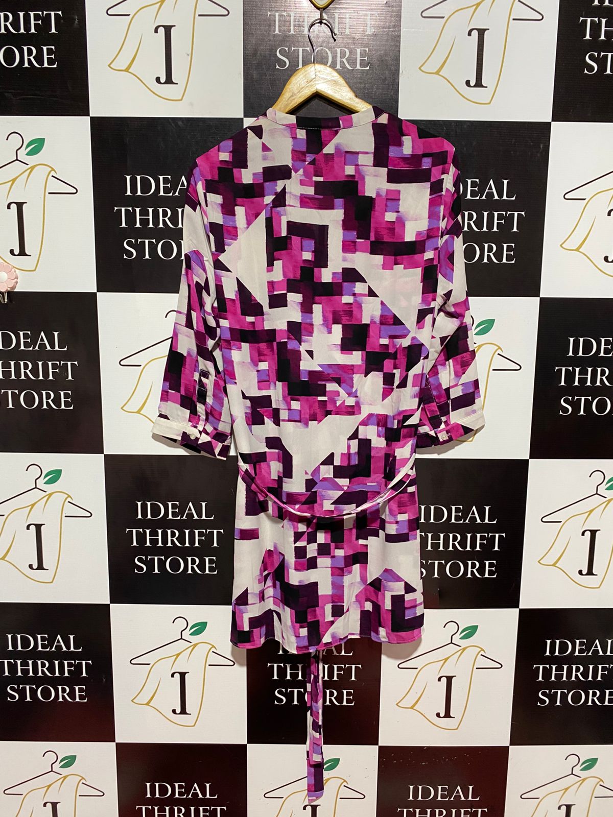 BEN DE LISI |L| BUST 22| B8| GEOMETRIC PRINT BUTTON-DOWN TUNIC DRESS