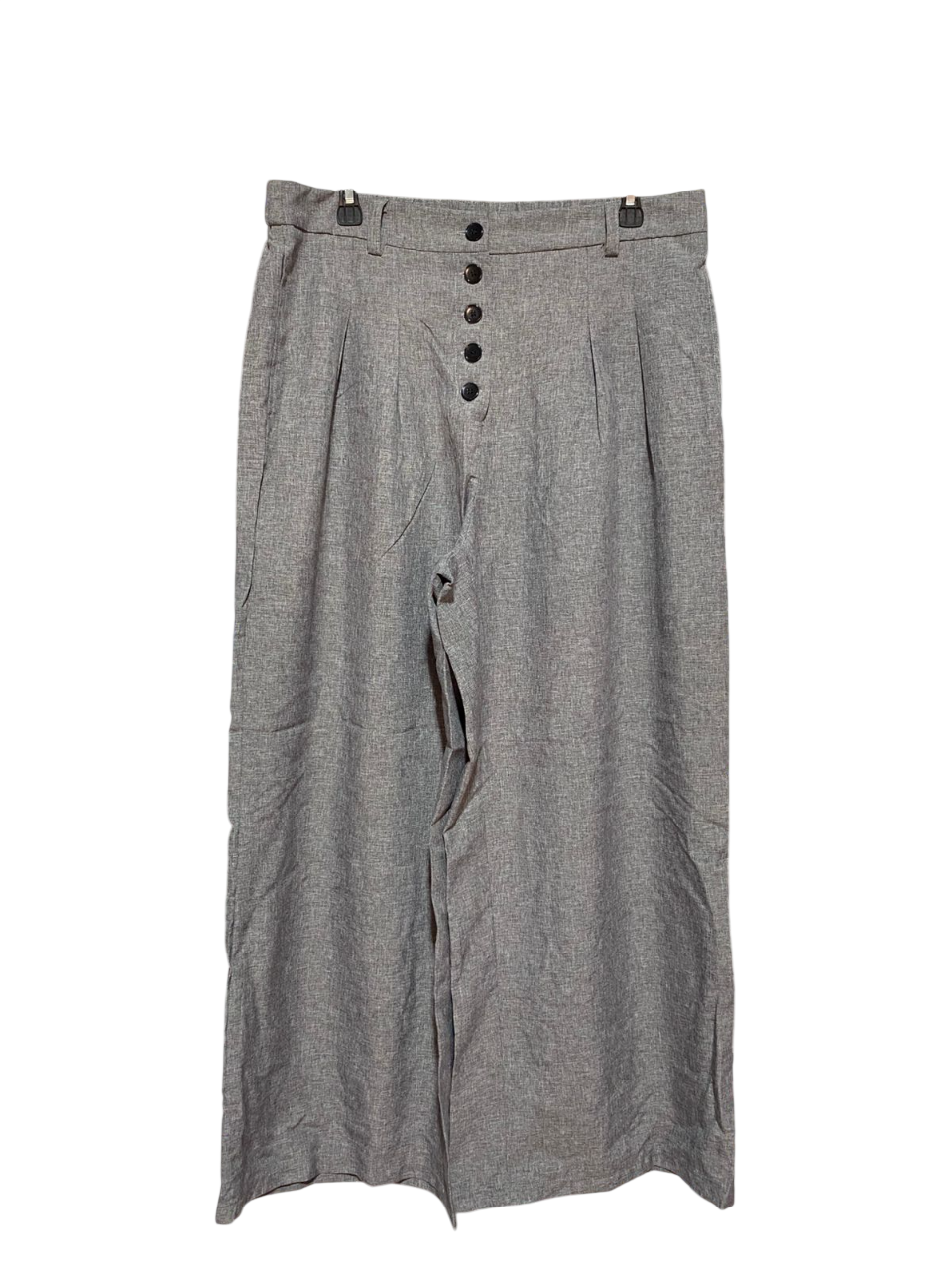 |XL| WAIST 34| B8| CHIC GREY MELANGE HIGH-WAISTED BUTTON-FRONT WIDE-LEG TROUSERS