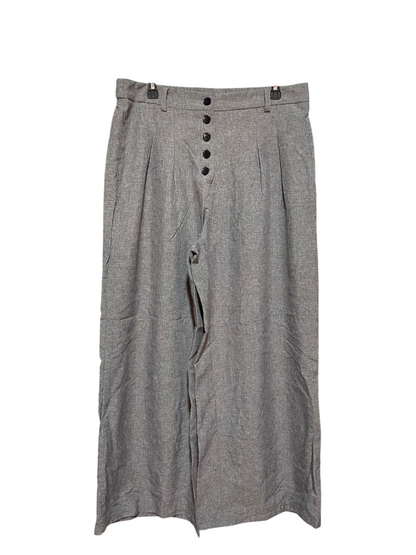 |XL| WAIST 34| B8| CHIC GREY MELANGE HIGH-WAISTED BUTTON-FRONT WIDE-LEG TROUSERS