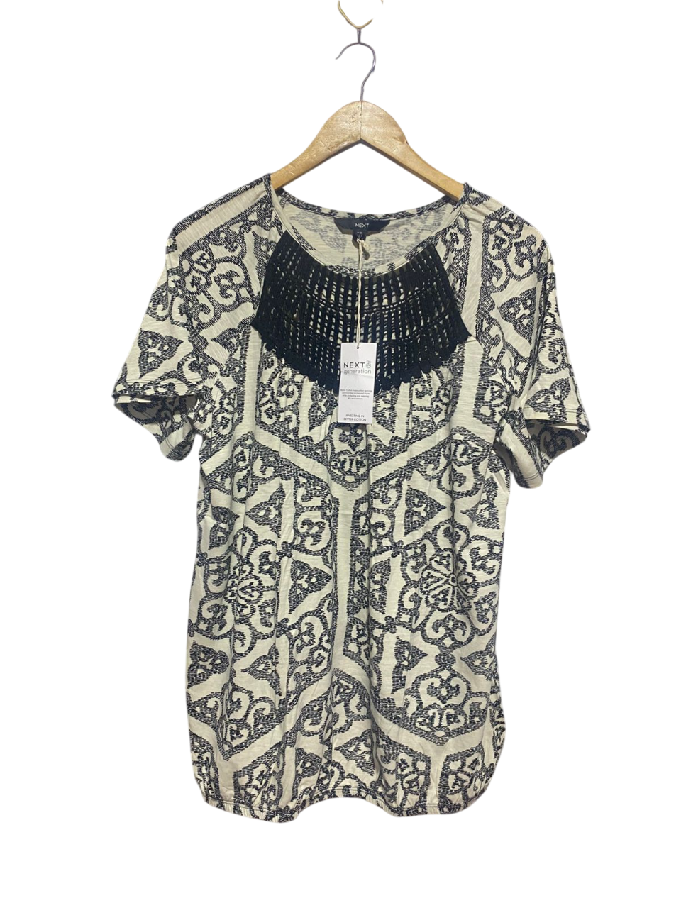 NEXT | L| BUST 22| B8| GENERATION BOHEMIAN GEOMETRIC PRINT TOP WITH CROCHET