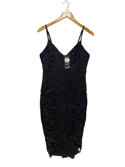 BOOHOO |M| BUST 16| B8| BOUTIQUE PREMIUM FLORAL LACE BODYCON MIDI DRESS IN BLACK