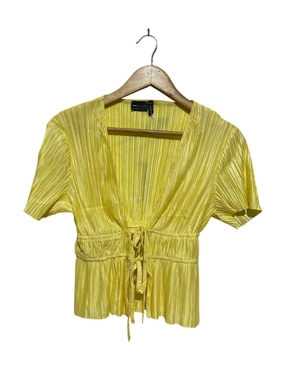 ASOS |S| BUST 15| B8| DESIGN PLEATED PLUNGE TIE-FRONT BLOUSE IN LEMON YELLOW