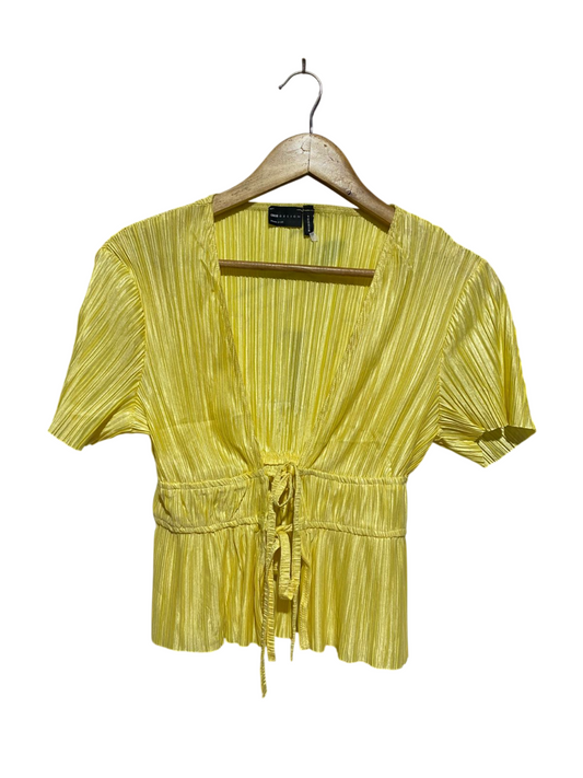 ASOS |S| BUST 15| B8| DESIGN PLEATED PLUNGE TIE-FRONT BLOUSE IN LEMON YELLOW