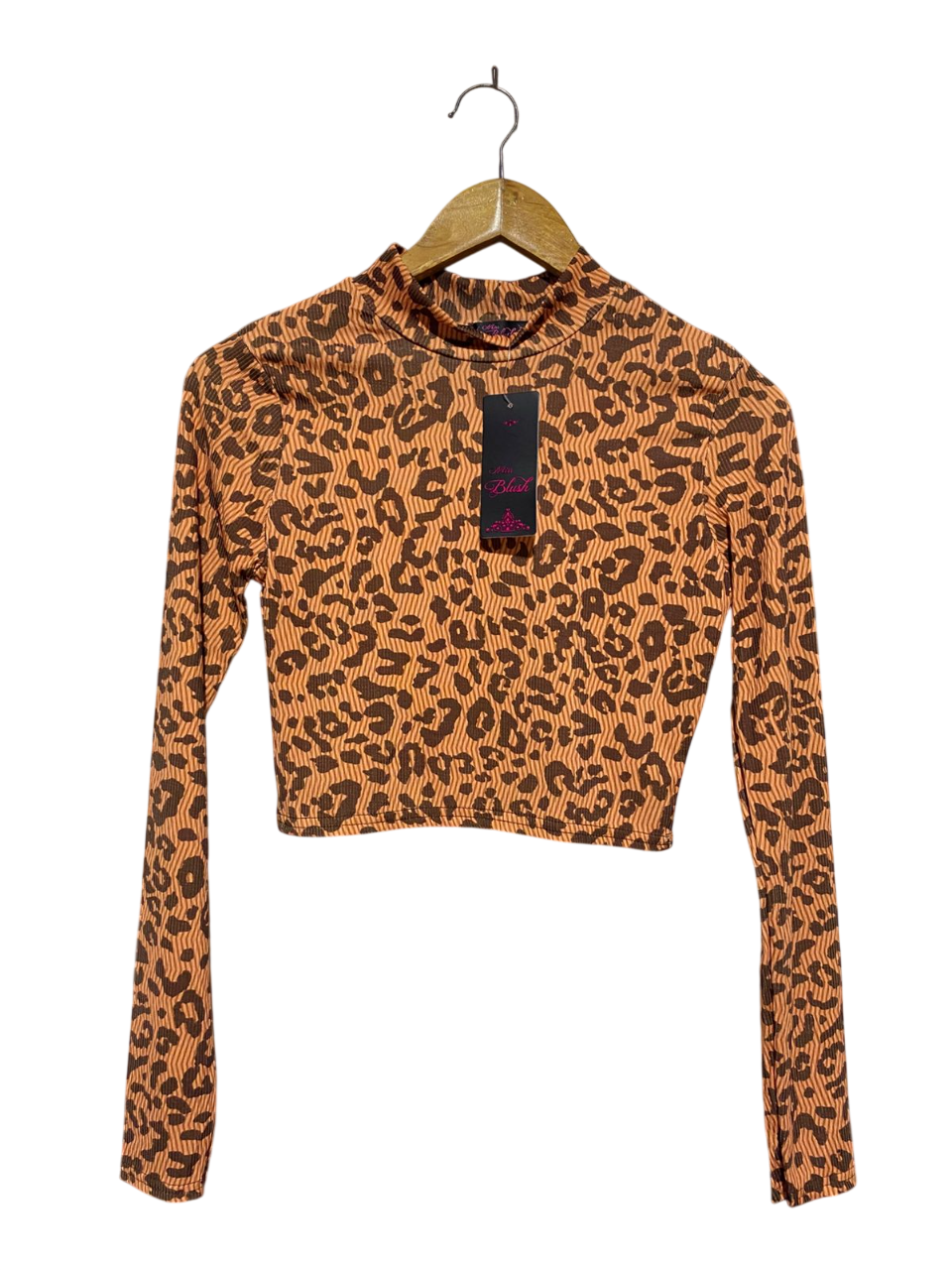 MISS BLUSH |M| BUST 15| B8| LEOPARD PRINT MOCK NECK CROP TOP