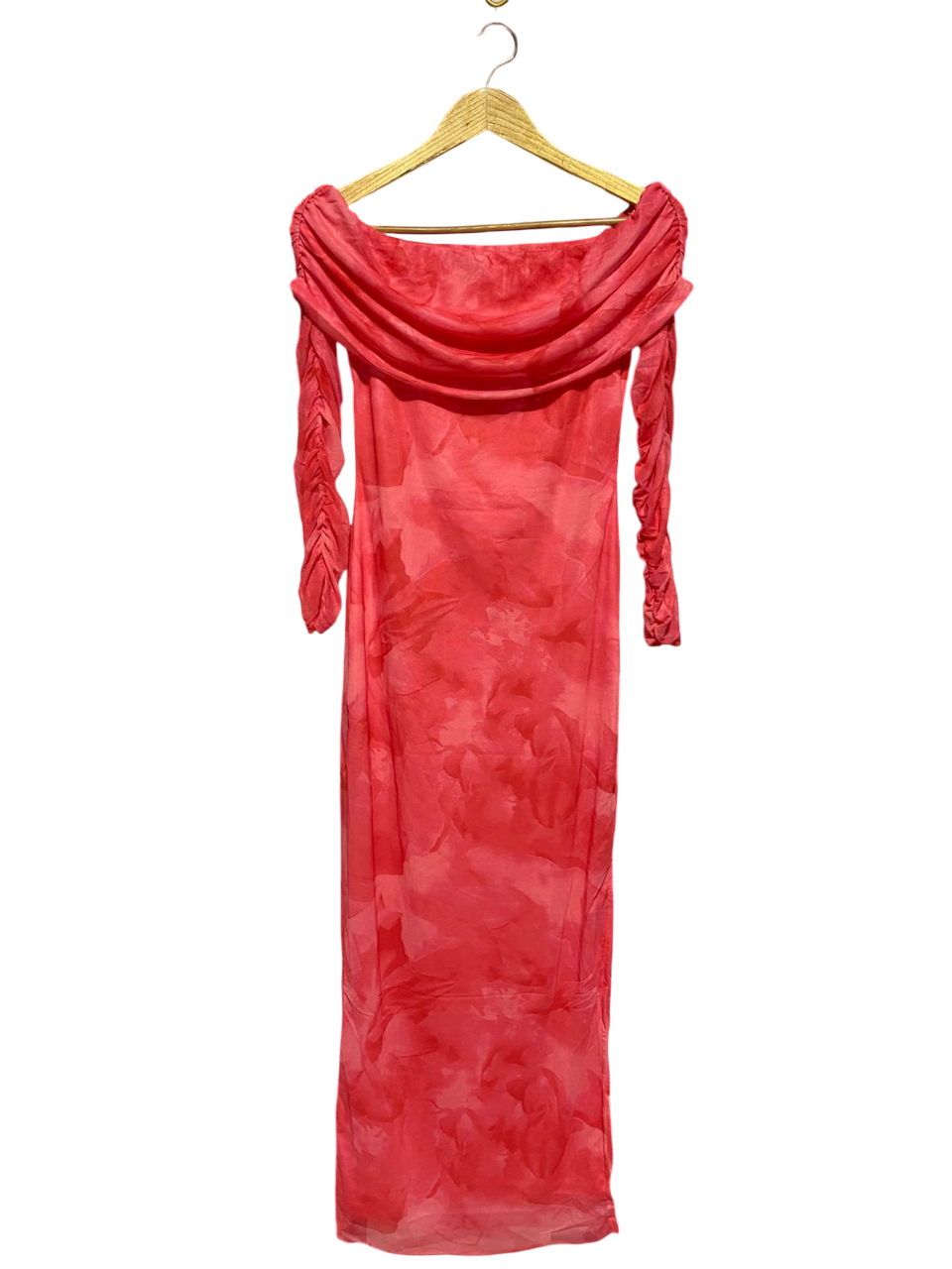 SHEIN |M| BUST 16| B8| STUNNING OFF-SHOULDER COWL NECK MAXI DRESS IN VIBRANT CORAL PINK