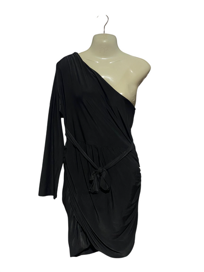 FEMME LUXE |L|BUST 19| B8| CHIC ONE-SHOULDER LONG SLEEVE MINI DRESS IN CLASSIC BLACK