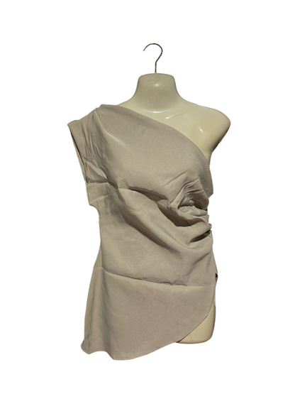 ZARA |M| BUST 17| B8| CHIC ONE-SHOULDER DRAPED BLOUSE IN SOFT BEIGE