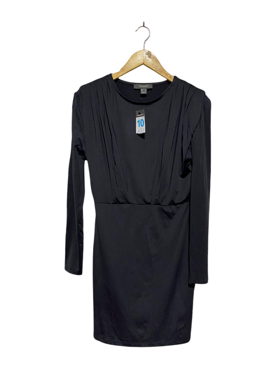 PRIMARK |M| BUST 19| B8| SLEEK BLACK ROUCHED FRONT LONG SLEEVE MINI DRESS