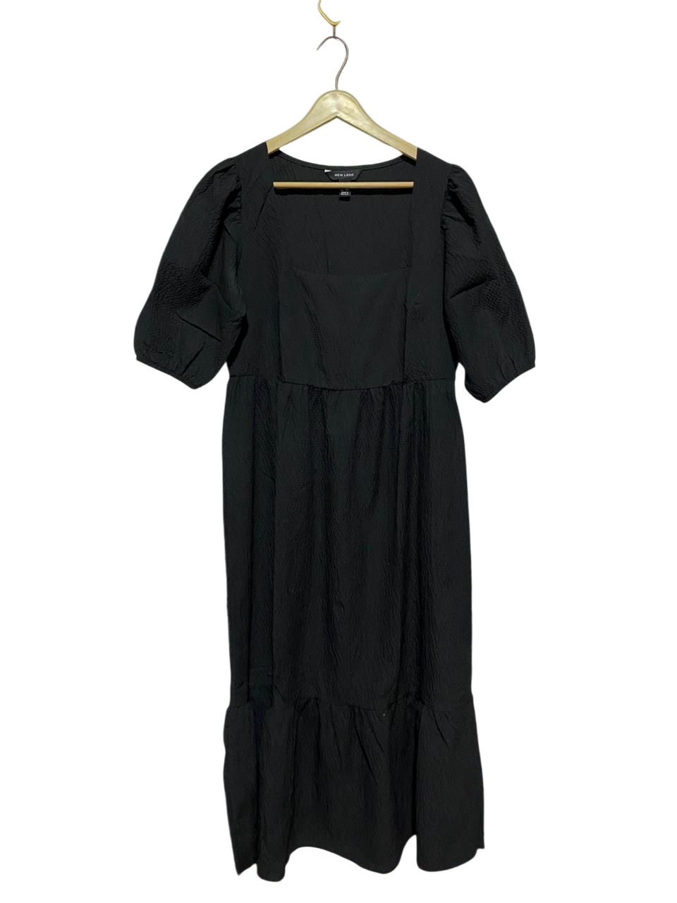 NEW LOOK |L| BUST 19| B8| BLACK TEXTURED PUFF SLEEVE MIDI DRESS