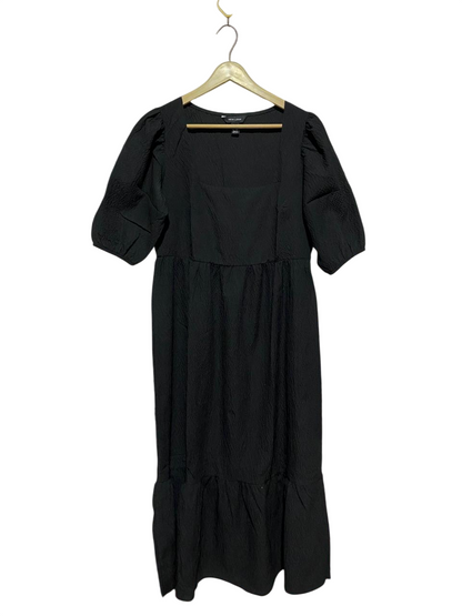 NEW LOOK |L| BUST 19| B8| BLACK TEXTURED PUFF SLEEVE MIDI DRESS