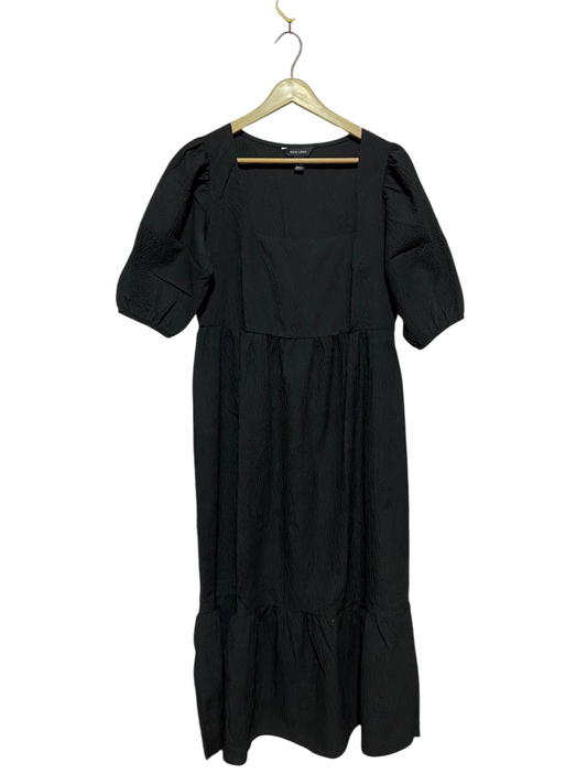 NEW LOOK |L| BUST 19| B8| BLACK TEXTURED PUFF SLEEVE MIDI DRESS