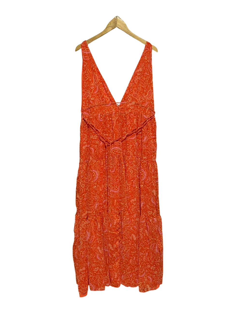 STATE |XL|BUST 18| B8| ORANGE PAISLEY PRINT V-NECK MAXI DRESS