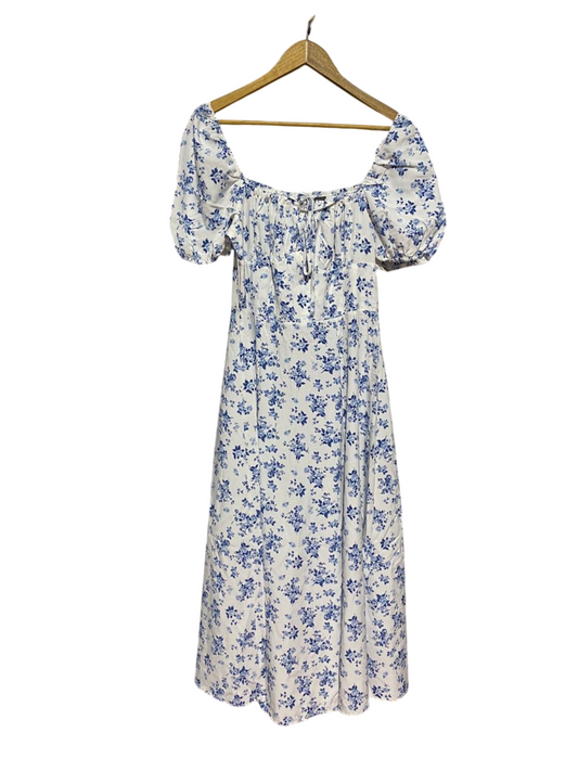 SHEIN |L| BUST 17| B8| BLUE FLORAL PUFF SLEEVE COTTAGECORE MIDI DRESS