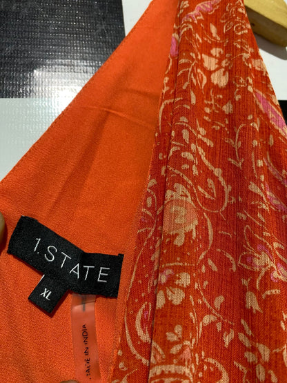 STATE |XL|BUST 18| B8| ORANGE PAISLEY PRINT V-NECK MAXI DRESS