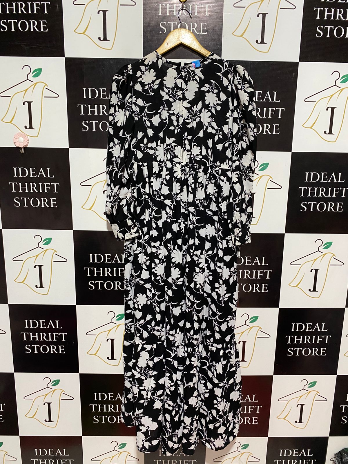 |L| BUST 19| B8| FLORAL LONG SLEEVE MAXI DRESS