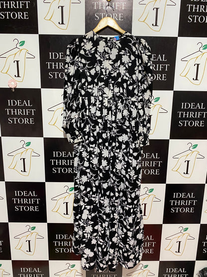|L| BUST 19| B8| FLORAL LONG SLEEVE MAXI DRESS