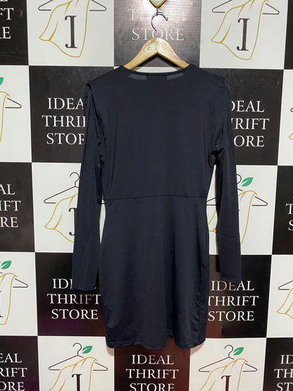 PRIMARK |M| BUST 19| B8| SLEEK BLACK ROUCHED FRONT LONG SLEEVE MINI DRESS