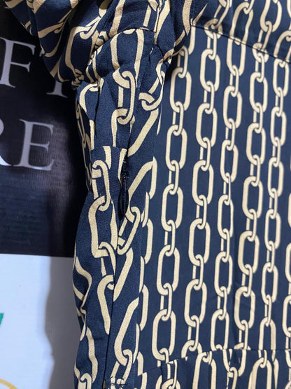 F&F |M| BUST 18| B8| BLACK AND GOLD CHAIN PRINT LONG SLEEVE MAXI DRESS
