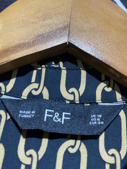 F&F |M| BUST 18| B8| BLACK AND GOLD CHAIN PRINT LONG SLEEVE MAXI DRESS
