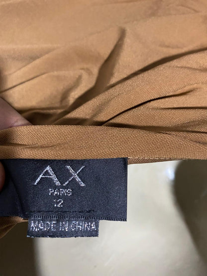 AX |M| BUST 16| B8| ELEGANT ONE-SHOULDER RUCHED MIDI DRESS IN CARAMEL BROWN