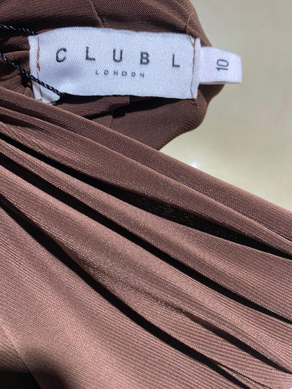 CLUBL|M| BUST 15| B8| STUNNING STRAPLESS ALL-OVER RUCHED BODYCON MIDI DRESS IN CHOCOLATE BROWN