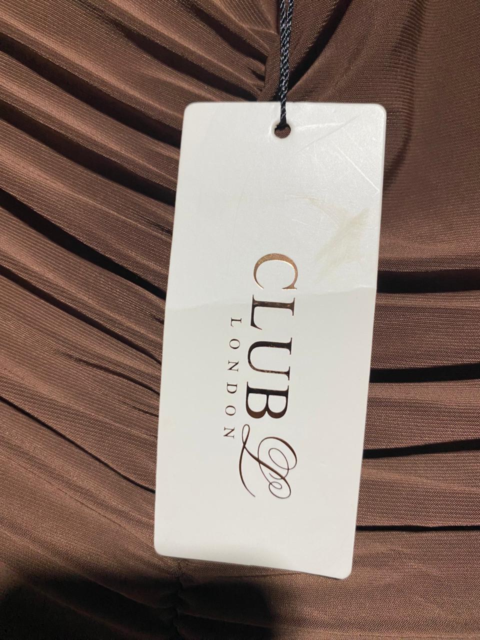 CLUBL|M| BUST 15| B8| STUNNING STRAPLESS ALL-OVER RUCHED BODYCON MIDI DRESS IN CHOCOLATE BROWN