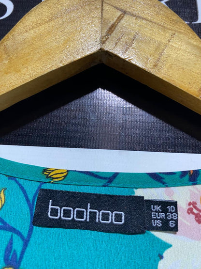 BOOHOO |M| BUST 18| B8| V-NECK LONG SLEEVE FLORAL MAXI DRESS IN VIBRANT TEAL