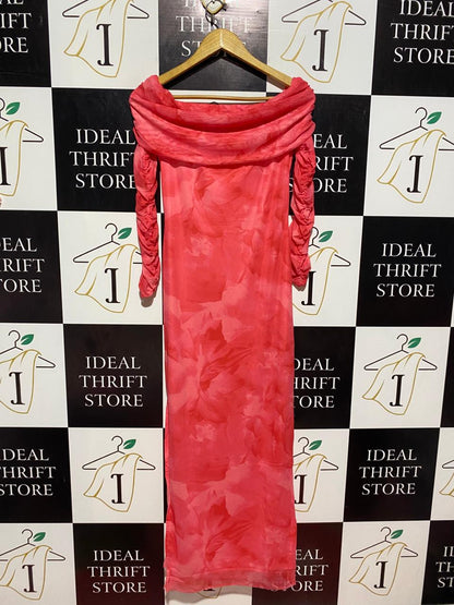 SHEIN |M| BUST 16| B8| STUNNING OFF-SHOULDER COWL NECK MAXI DRESS IN VIBRANT CORAL PINK