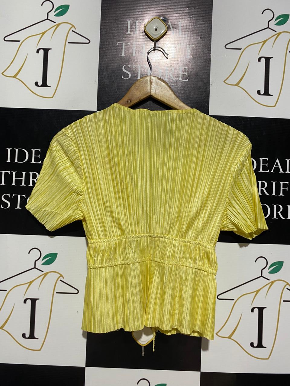 ASOS |S| BUST 15| B8| DESIGN PLEATED PLUNGE TIE-FRONT BLOUSE IN LEMON YELLOW