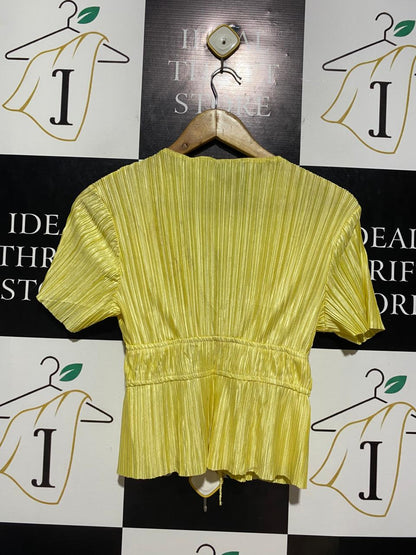 ASOS |S| BUST 15| B8| DESIGN PLEATED PLUNGE TIE-FRONT BLOUSE IN LEMON YELLOW