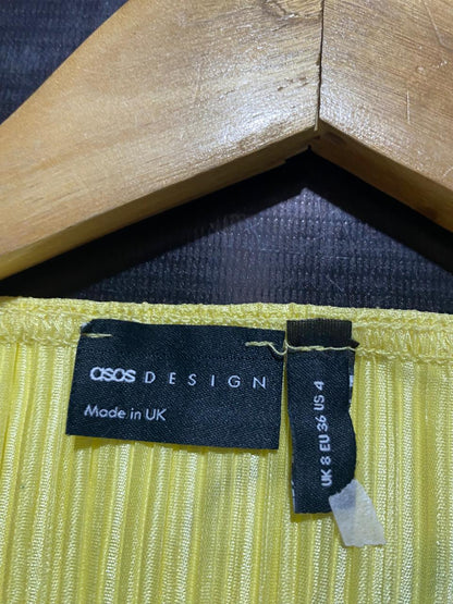 ASOS |S| BUST 15| B8| DESIGN PLEATED PLUNGE TIE-FRONT BLOUSE IN LEMON YELLOW