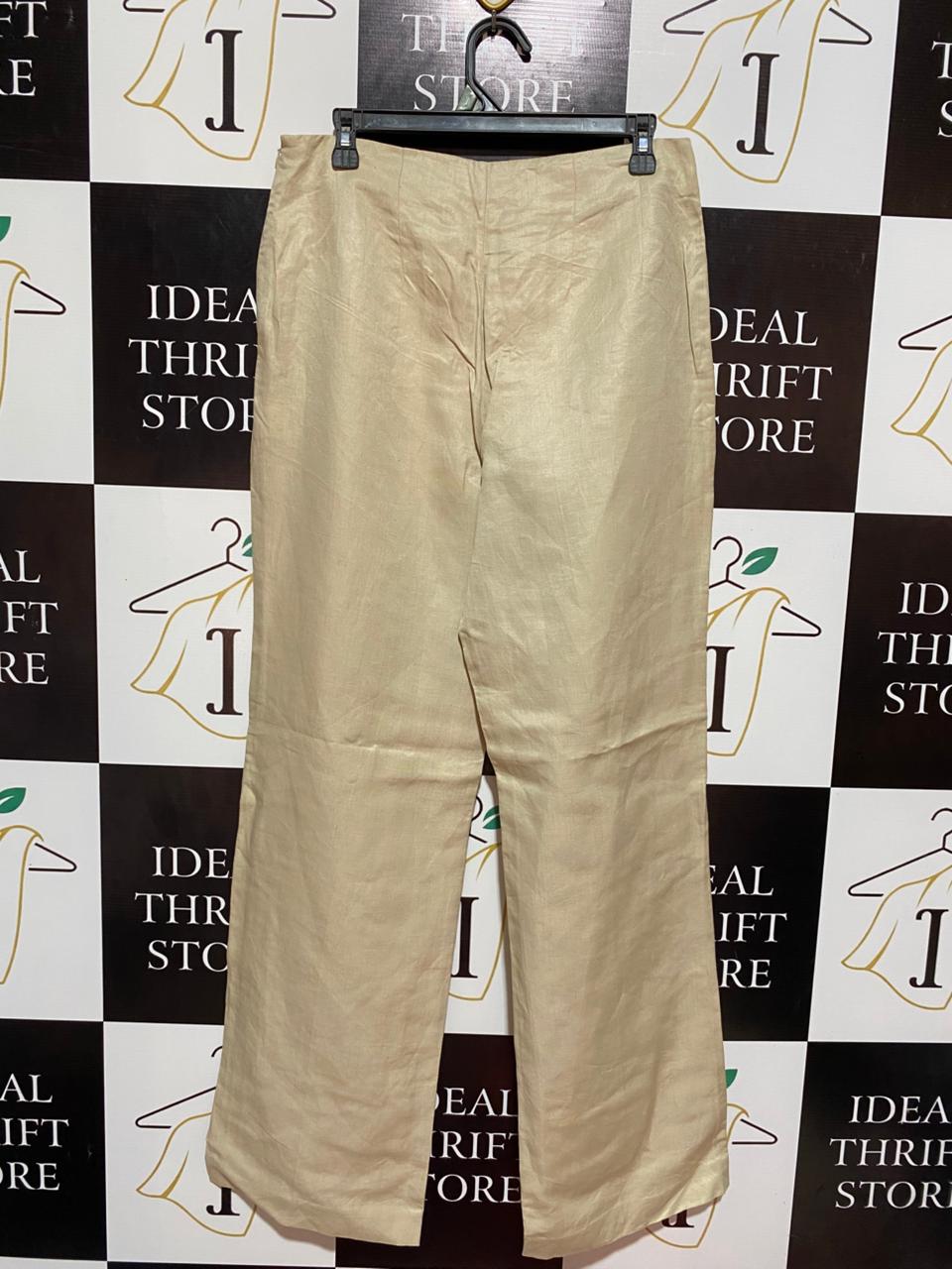 JAEGER |XL|WAIST 32| B8| ELEGANT CHAMPAGNE LINEN-BLEND STRAIGHT LEG TROUSERS
