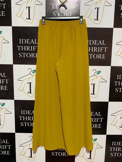 ZARA |S| WAIST 24| B8| MUSTARD YELLOW TEXTURED WIDE-LEG PALAZZO PANTS