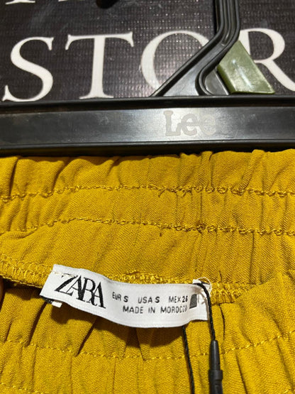 ZARA |S| WAIST 24| B8| MUSTARD YELLOW TEXTURED WIDE-LEG PALAZZO PANTS