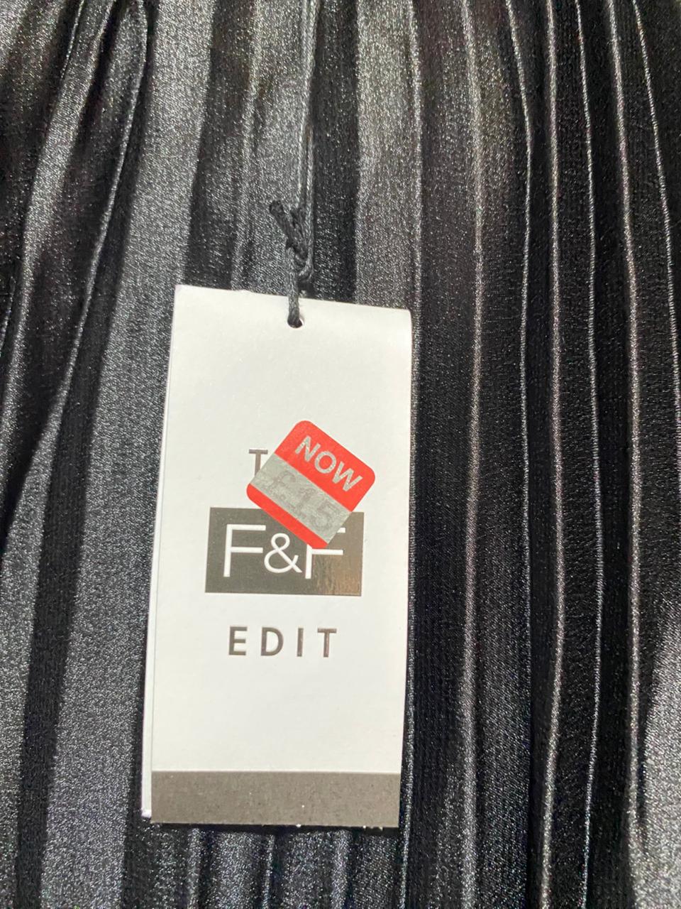F&F |M| WAIST 26| B8| EDIT SATIN BLACK PLEATED MIDI SKIRT