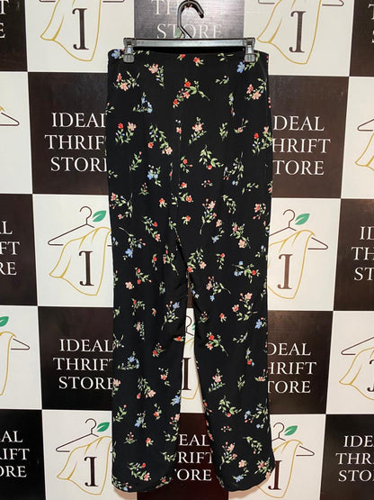 H&M |L| WAIST 30| B8| CHIC BLACK FLORAL PRINT STRAIGHT-LEG TROUSERS