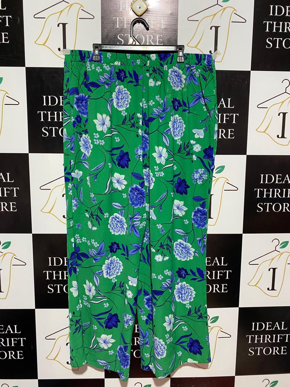 EVANS |XXL| WAIST 40| B8| BOHEMIAN VIBRANT GREEN PAISLEY PRINT WIDE-LEG TROUSERS